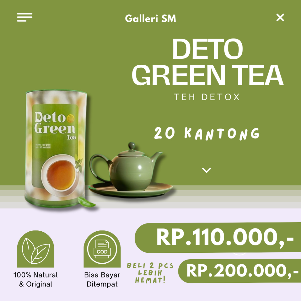 Deto Green Tea Asli Teh Hijau Detox Pembersih Pencernaan Usu Detoks Original