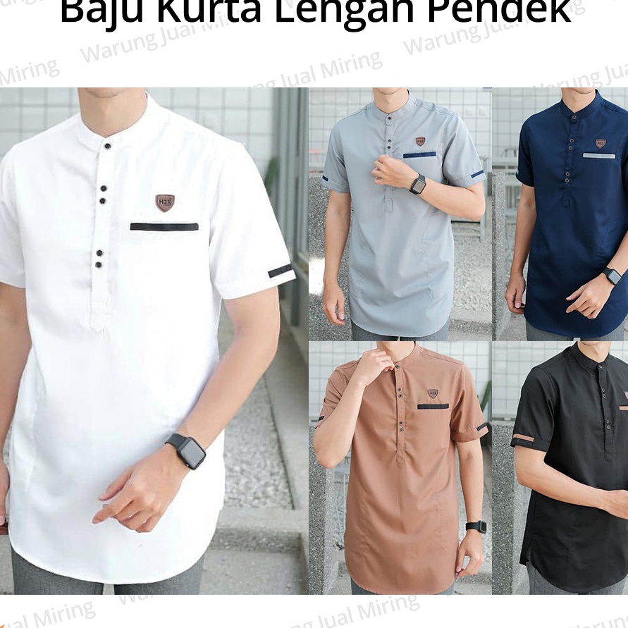 TERMURAH Baju Koko Kurta Lengan Pendek Dewasa  Remaja  Anak Atasan Muslim Lebaran Pria Laki Modern K