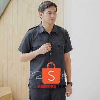 Stelan Seragam Safari hitam Security Satpam/ Baju Driver /Seragam Paspampres/bahan premium