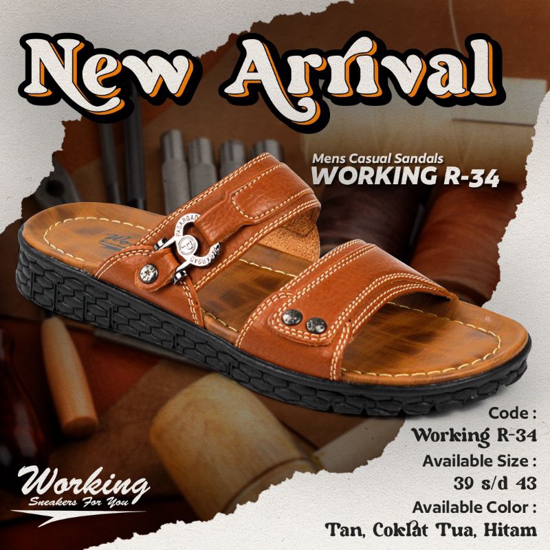 SANDAL CASUAL WORKING PRIA KEREN SANDAL PRIA KEREN SANDAL KULIT PRIA ORIGINAL WORKING R-34