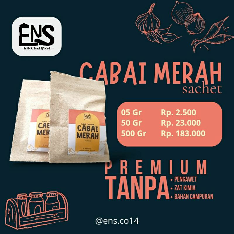 

ens.co14 | @500Gr PREMIUM CABAI MERAH BUBUK/POWDER - Sachet