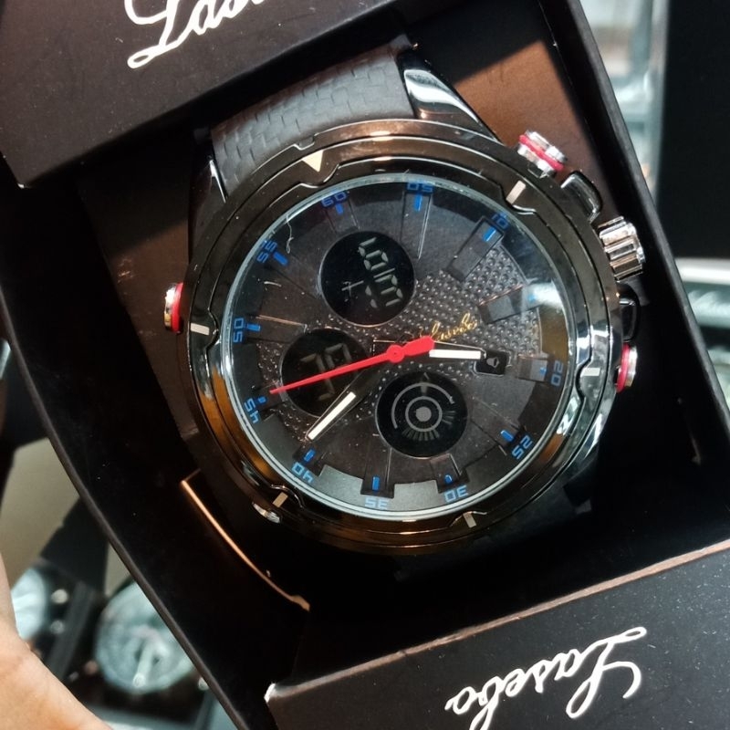 NAVICHESHOP JAM TANGAN PRIA LASEBO LSB 8050 DUAL TIME RUBBER STRAP ANTI AIR