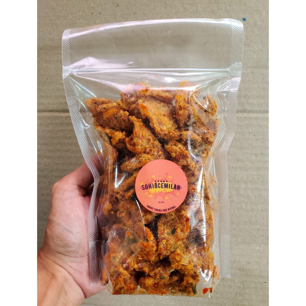 

Terlaris Keripik Kulit Ayam Crispy Pedas Daun Jeruk 3gr