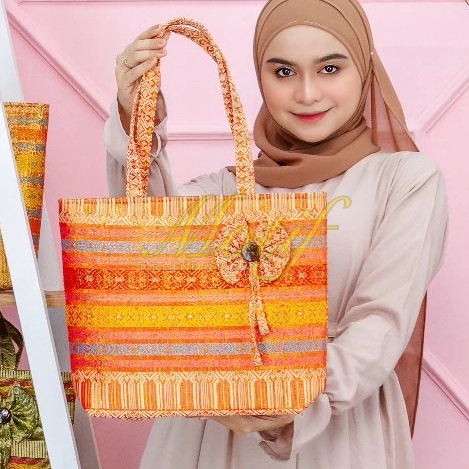 Hemat Tas Tote Bag Wanita Batik Songket Tas Ibu Pengajian