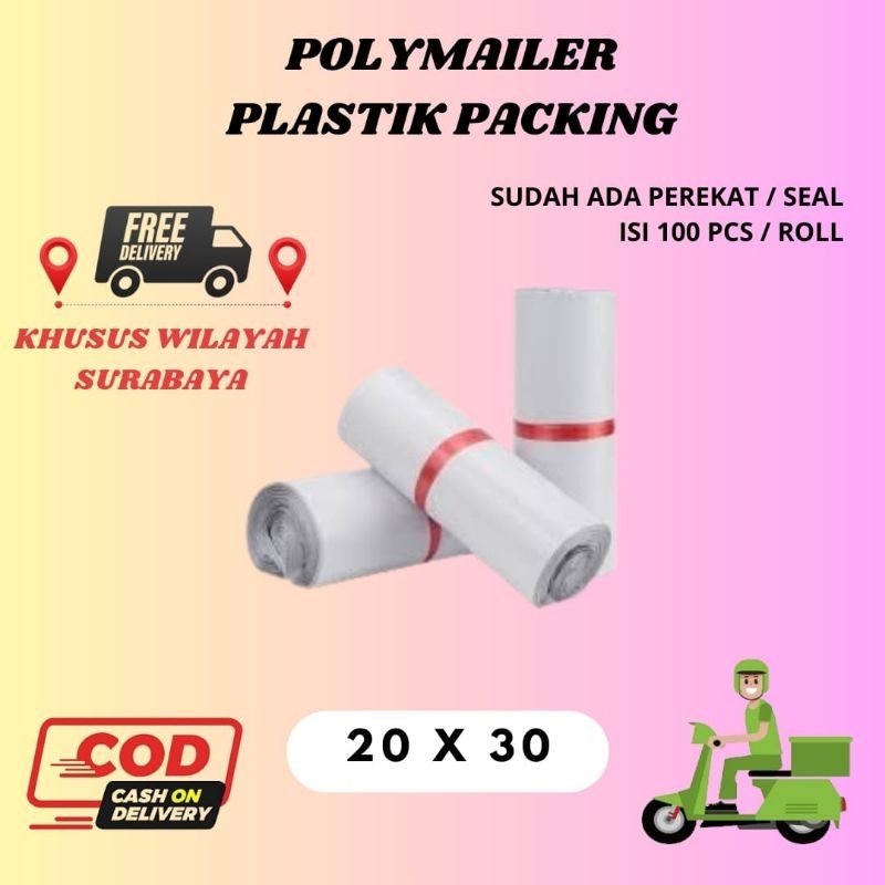 

Polymailer Olshop plastik packing perekat Warna Putih Glossy Isi 100Pcs Lem Perekat Termurah Grosir