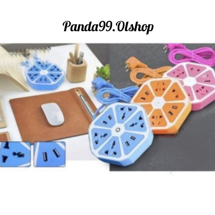 Stok Banyak Stop Kontak USB Hexagon Socket4 USB Colokan Listrik Smart Power