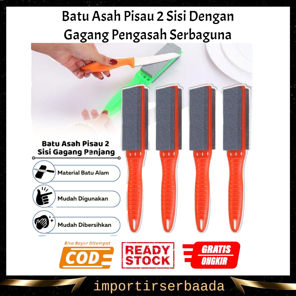 IMP- Batu Asah Pisau 2 Sisi Gagang Panjang / Alat Pengasah Penajam Peruncing Gunting Golok Arit Pacu