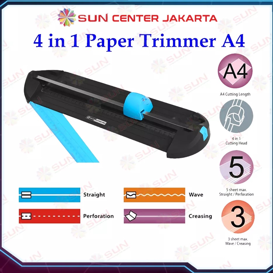 

Modern Alat Potong Kes 4 in 1 uk A4 SUN Cutting Pro CPMT41A4 Paper Cutter Trimmer Multifungsi untuk Potong Garis Lipat Perforation Putus putus Creasing Potong Gelombang Wave