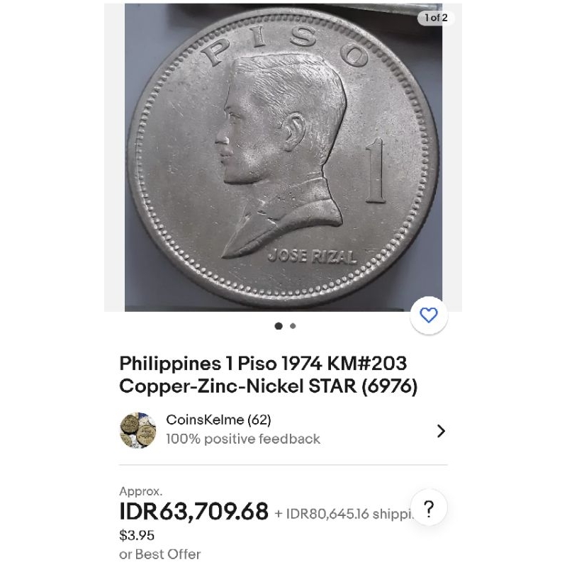 Uang Kuno Koin 1 Piso tahun 1974