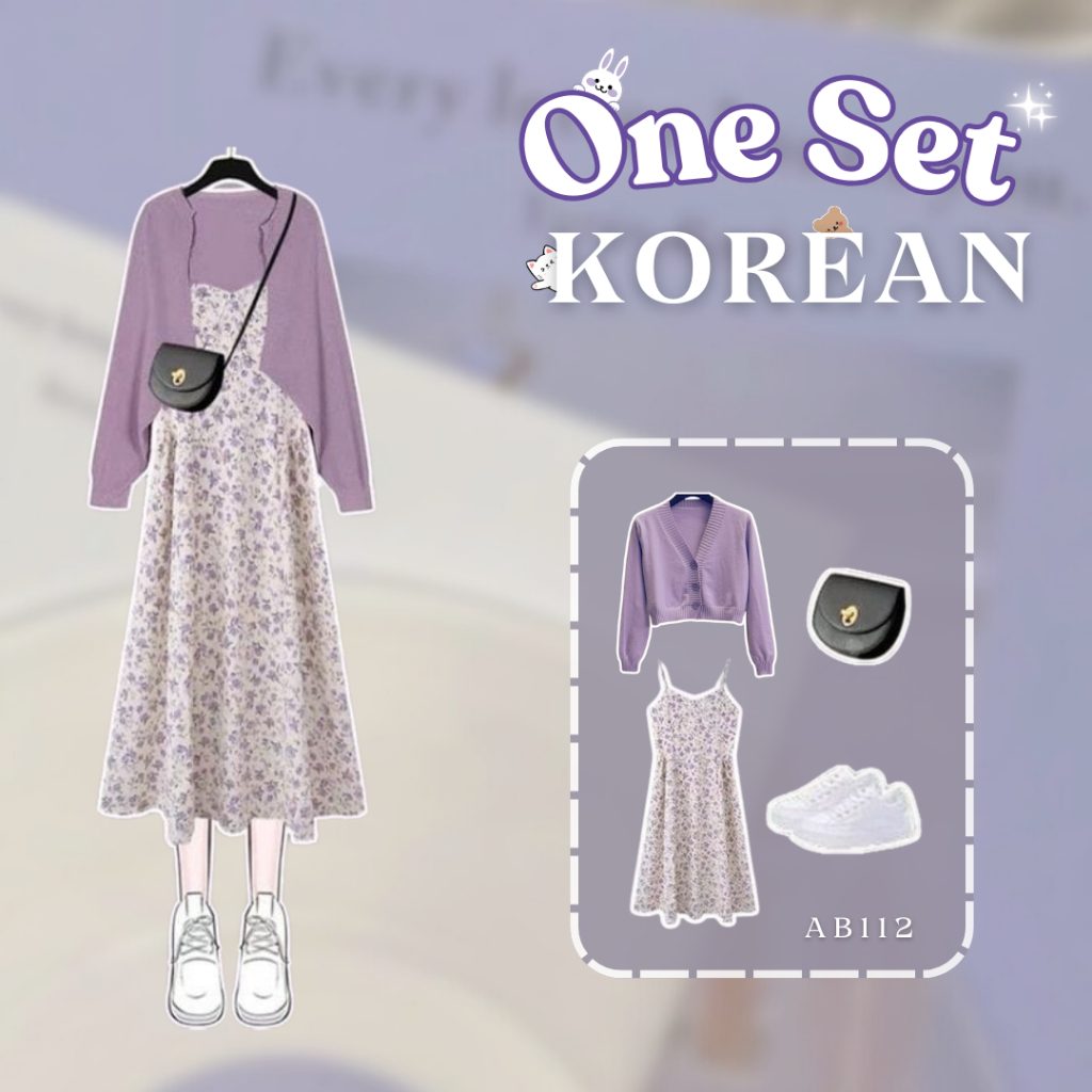 2 In 1 Set AB112 - Setelan Anak Perempuan Korean Style | Ootd Kekinian Outfit Pantai Cardigan Rajut 