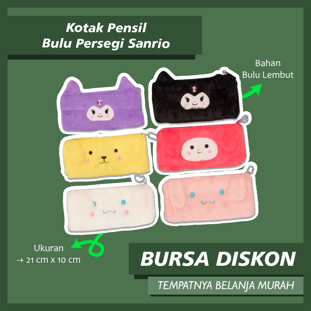 

Kotak Pensil Bulu Persegi Sanrio Tempat Pensil Wadah Pensil Kostak Pouch makeup Kosmetik Pencil Case