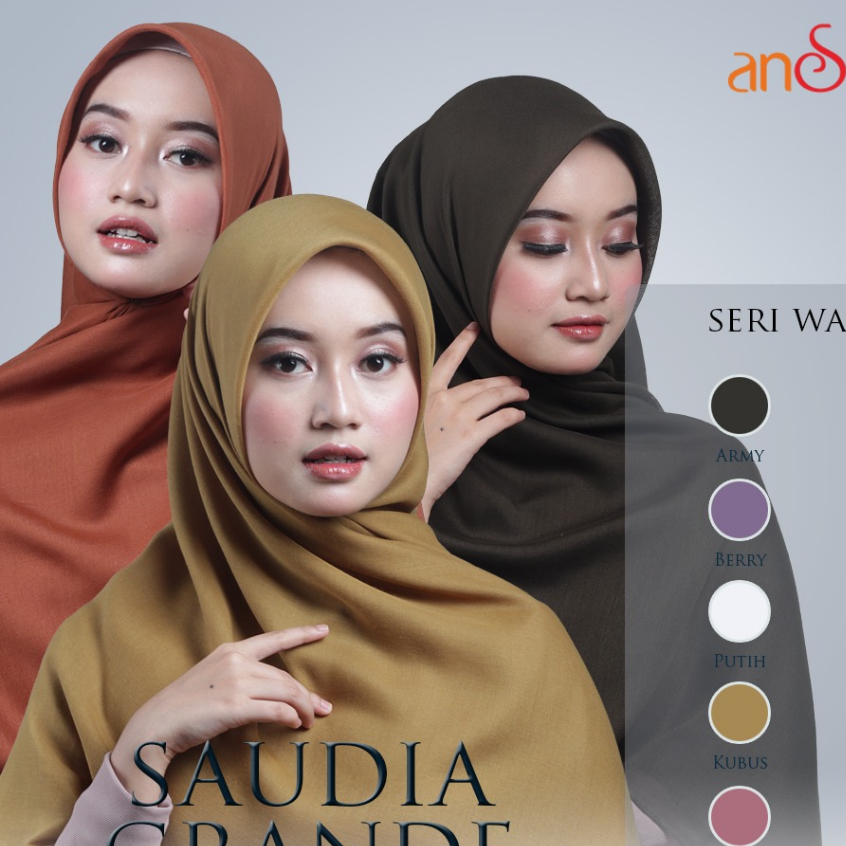 ANSANIA SYARI SAUDIA GRANDE Hijab Square Jumbo Segiempat Polos 140x140 Jilbab Saudia