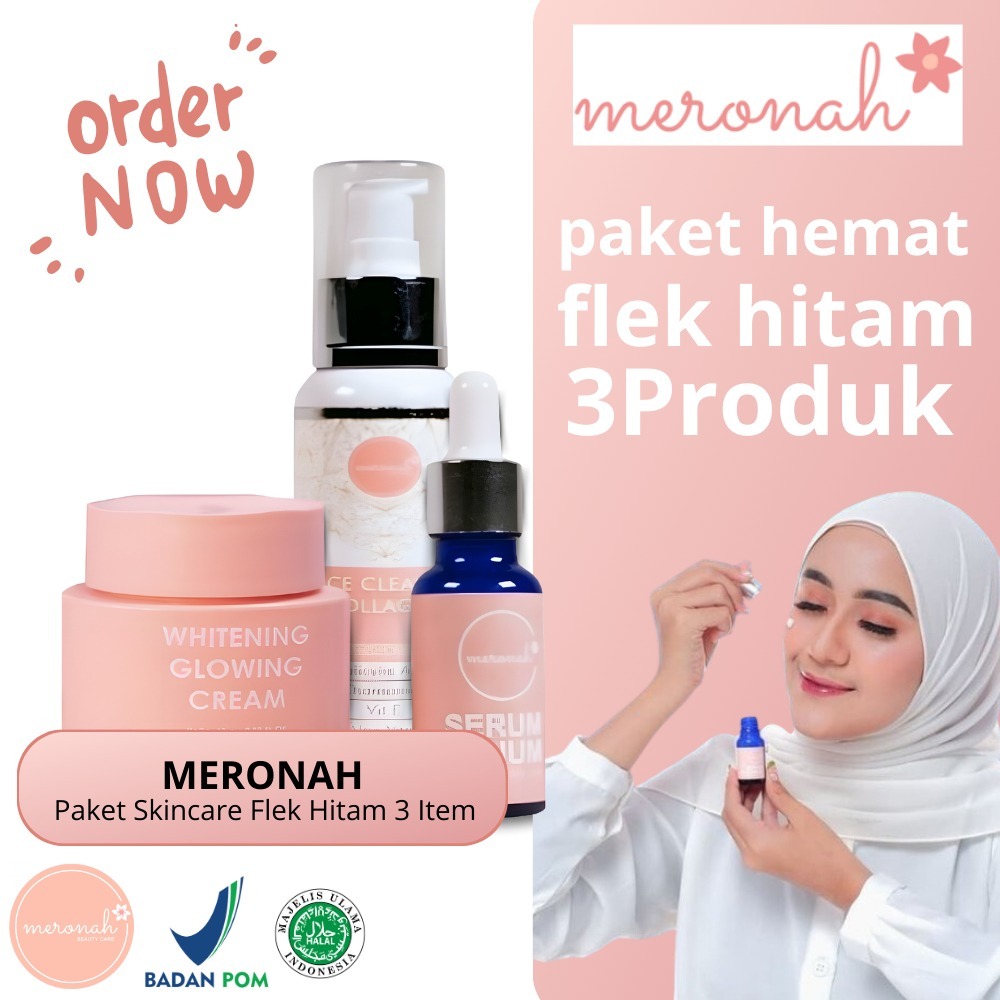 Meronah Paket | whitening glowing cream 2 in 1 | Platinum serum 20ml | Face Cleanser Collagen