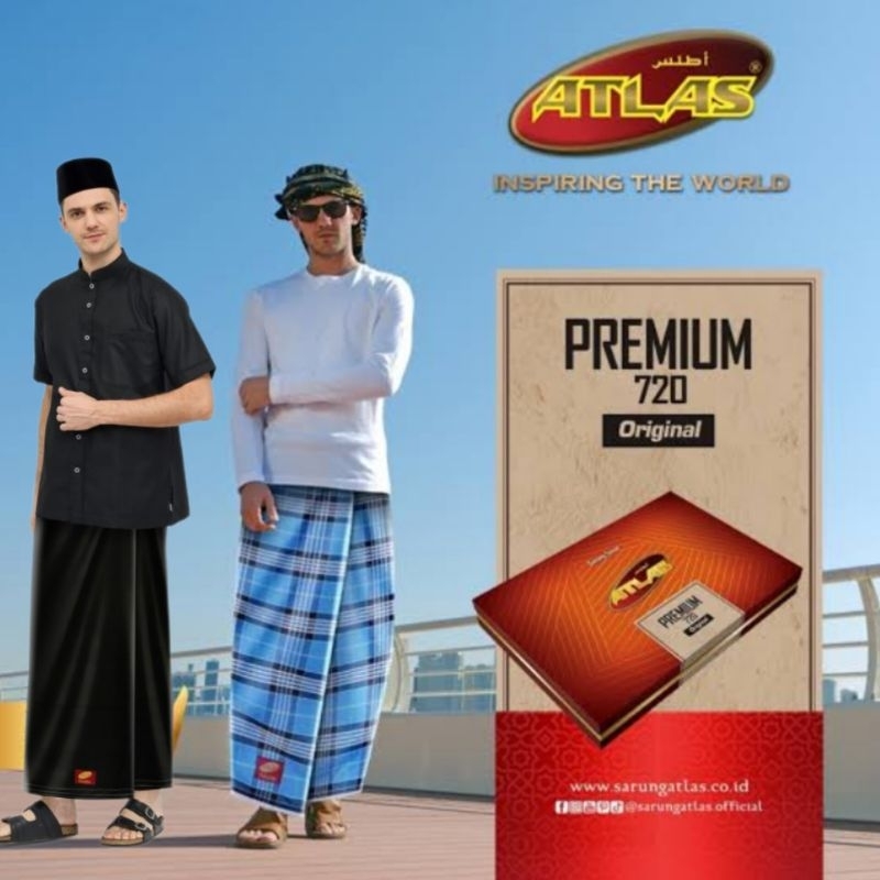 SARUNG ATLAS PREMIUM 720 ORIGINAL KOMBINASI POLOS ESLILIN SALUR HITAM PUTIH ABU ABU COKLAT MERAH BIR