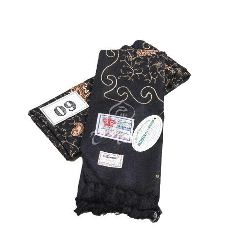 Sorban Impor Kashmiri Sulam Yasmeen 1063F Hitam Full Motif