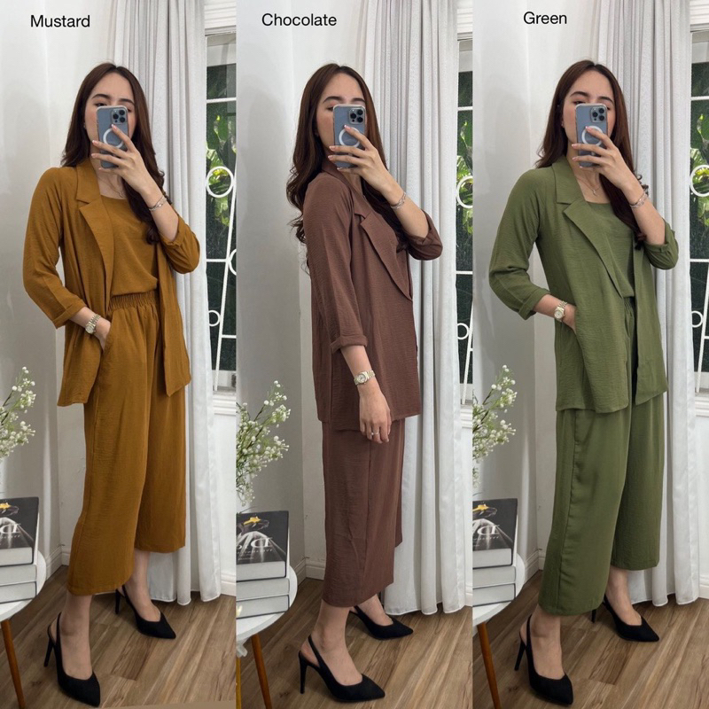 ONE SET BLAZER KULOT TANK TOP MAYDINA CRINCLE AIRFLOW SETELAN 3 IN 1 KULOT CELANA KEKINIAN