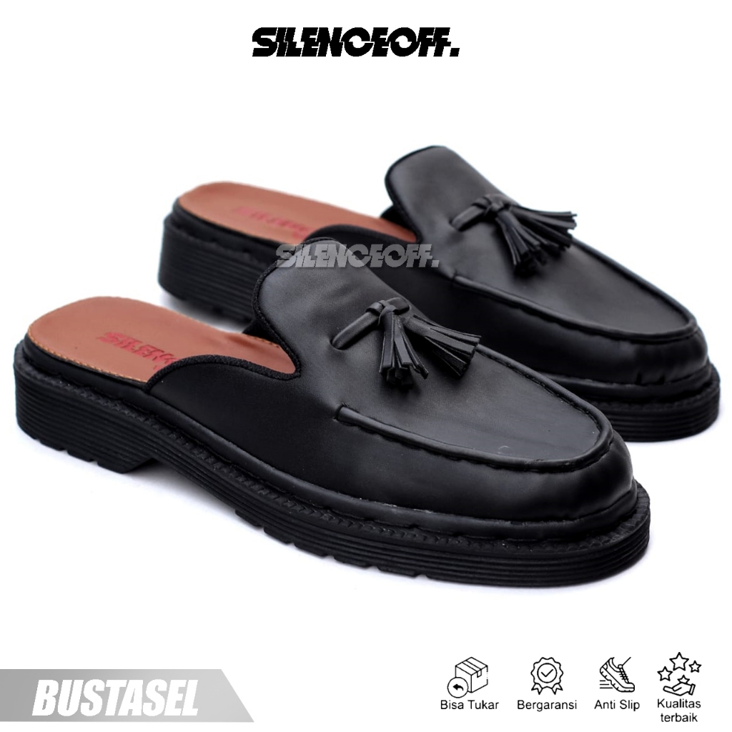 SILENCE OFF - Sandal Pria Slop Hitam Docmart Selop Pria