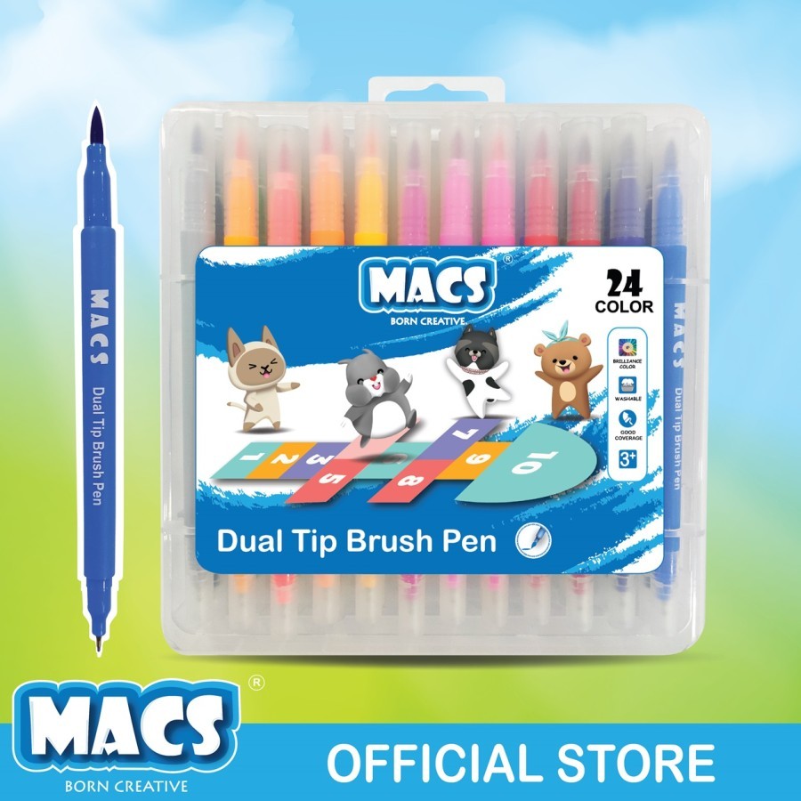 

MACS Spidol Dual Tip Brush Pen Marker Color 24 Warna