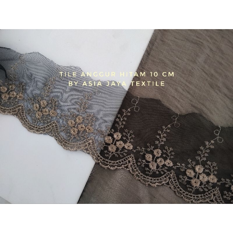 RENDA TILE MOTIF BUNGA WARNA HITAM UKURAN 10 CM