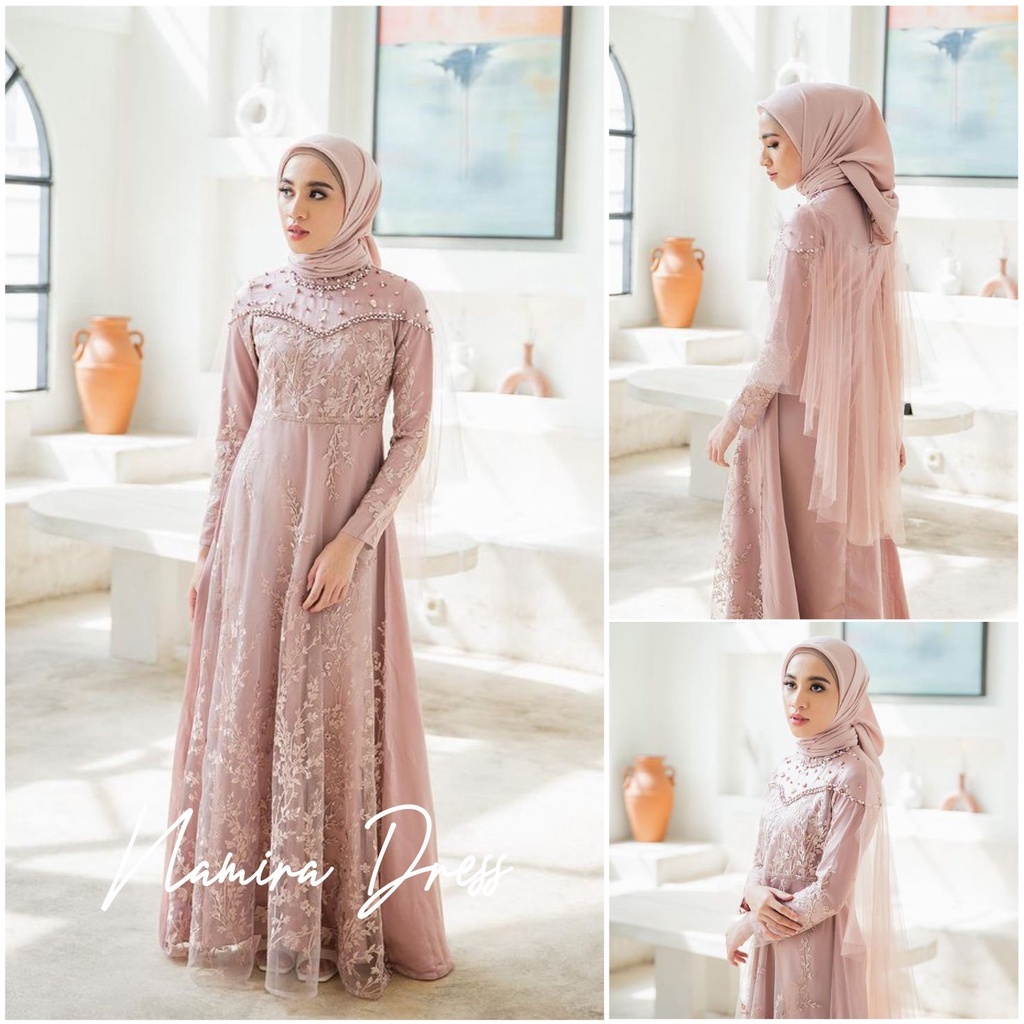 Namira Dress Sweet Seventeen Payet Mutiara Tutu Tile Dress Pesta Modeeren Mewah