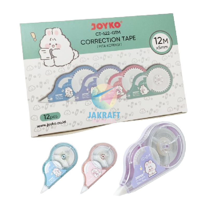

(12 Pcs) GROSIR Correction Tape JOYKO CT-522-GTM Good Time Fancy Tipe-X Tipex Tip-Ex Pita Koreksi 12 Meter isi Lebih Banyak Long Life | PACK