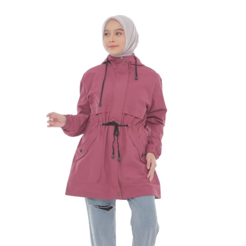 Thiago Official,Jaket Parka Wanita Madina Bahan Kanvas Full Katun Warna Dusty Pink