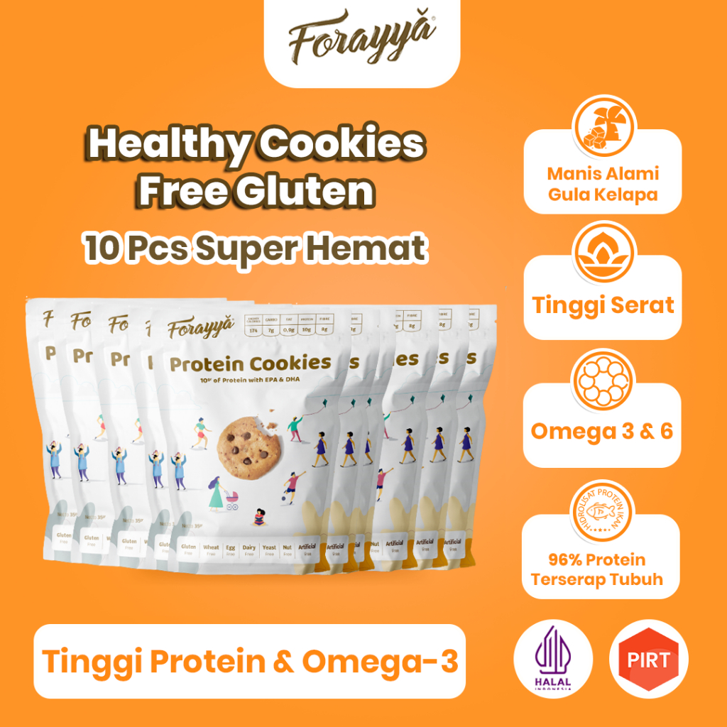 

10 Pcs - Forayya Protein Cookies Cemilan Sehat Tinggi Protein Gluten Free 35gr