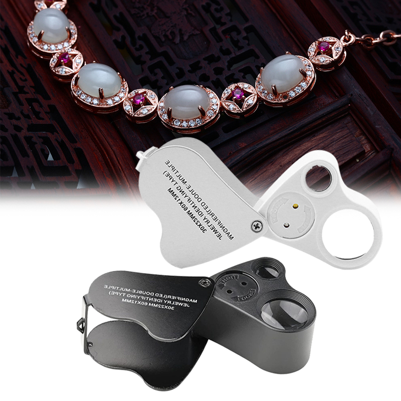 60X Kaca Pembesar Perhiasan Lup Kaca Pembesar Lipat Loupe Mini Illuminated Lipat Microscope Magnifyi