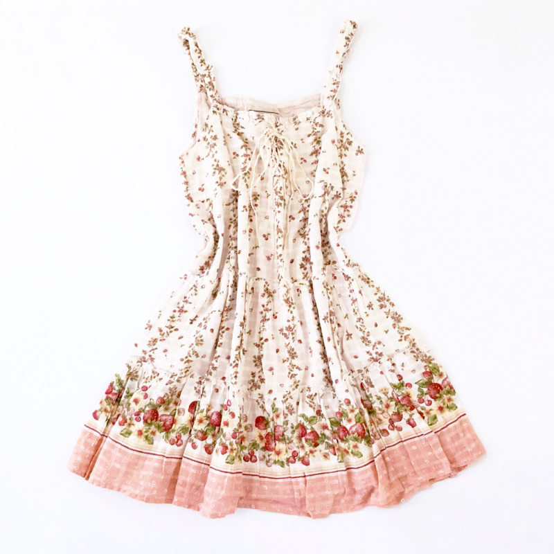 Sweet Strawberry Tea Time Lolita Strawberry Print JSK Overall Dress Gaun Tanpa Lengan Lolita Motif B
