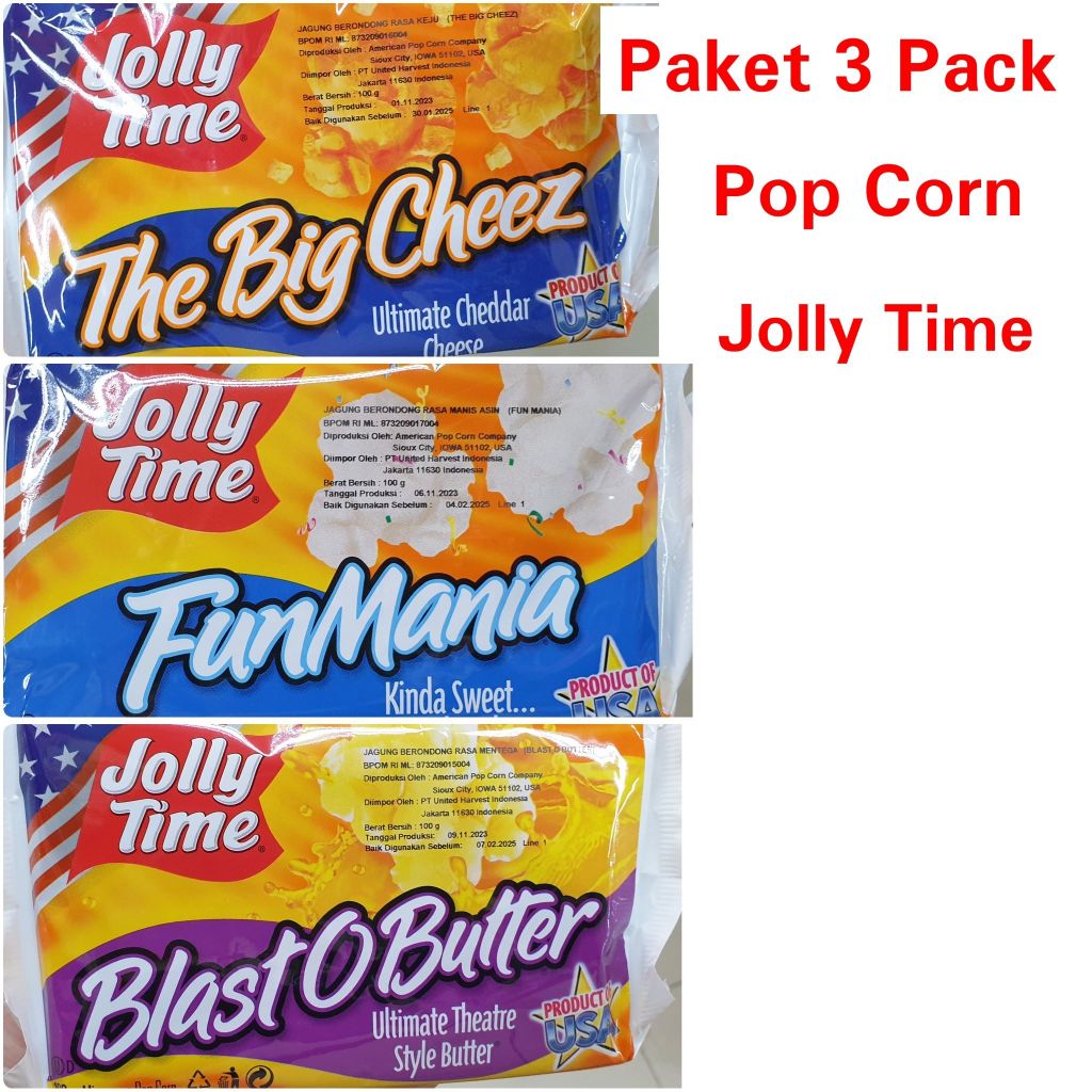 

PAKET 3 PACK Jolly Time Pop Corn Big Cheese Fun Mania Blast Of Butter