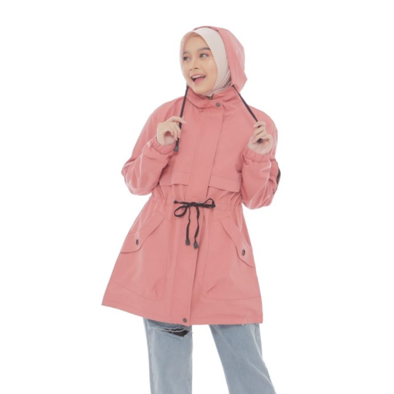 Thiago Official,Jaket Parka Wanita Madina Bahan Baby Kanvas Full Katun Warna Pink Peach