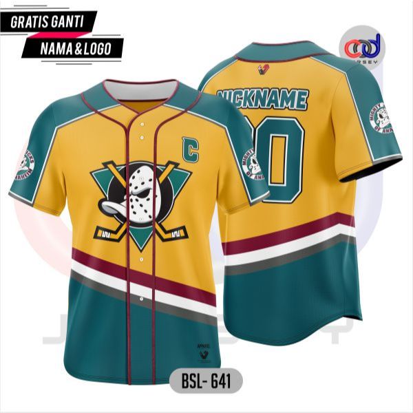 Jersey Baseball Baju baseball Pria-wanita Team mighty ducks 3D Full Print Gratis Tambah Nama Dan Gan