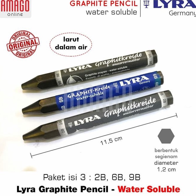 

LYRA Watercolour Graphite Pastels Water Soluble Larut di Air Paket isi 3 2B6B9B L5631X