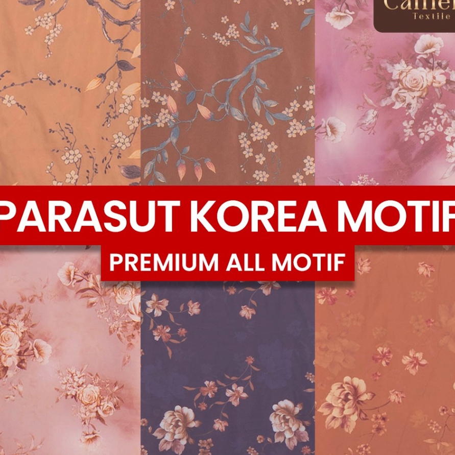 GROSIR Cameliatex Kain Parasut Korea Motif Premium Meteran  Bahan Kain Mukena Travel Minisize