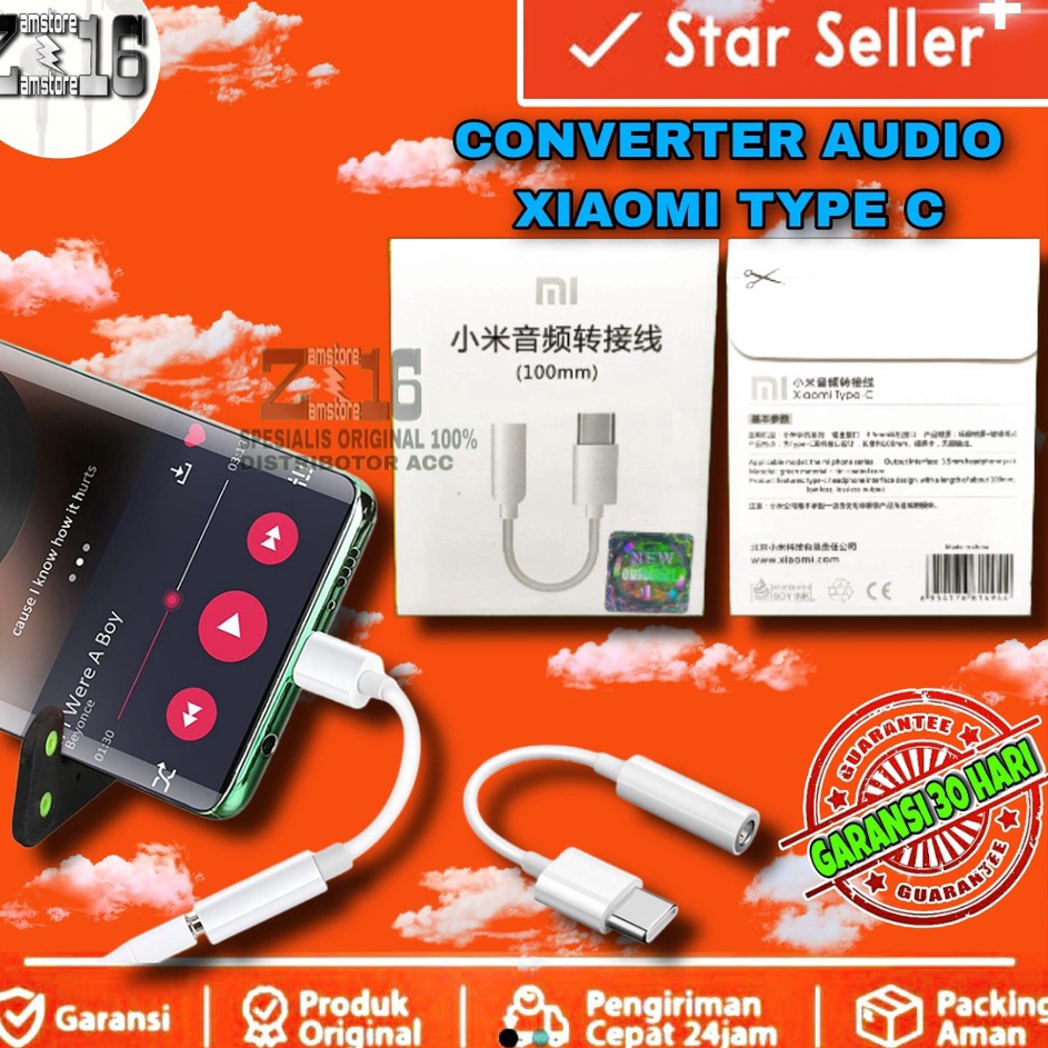 ASLI  Converter Audio Dongle Mi konverter Type C Jack 35mm to C Original 1 for earphone headset Redm