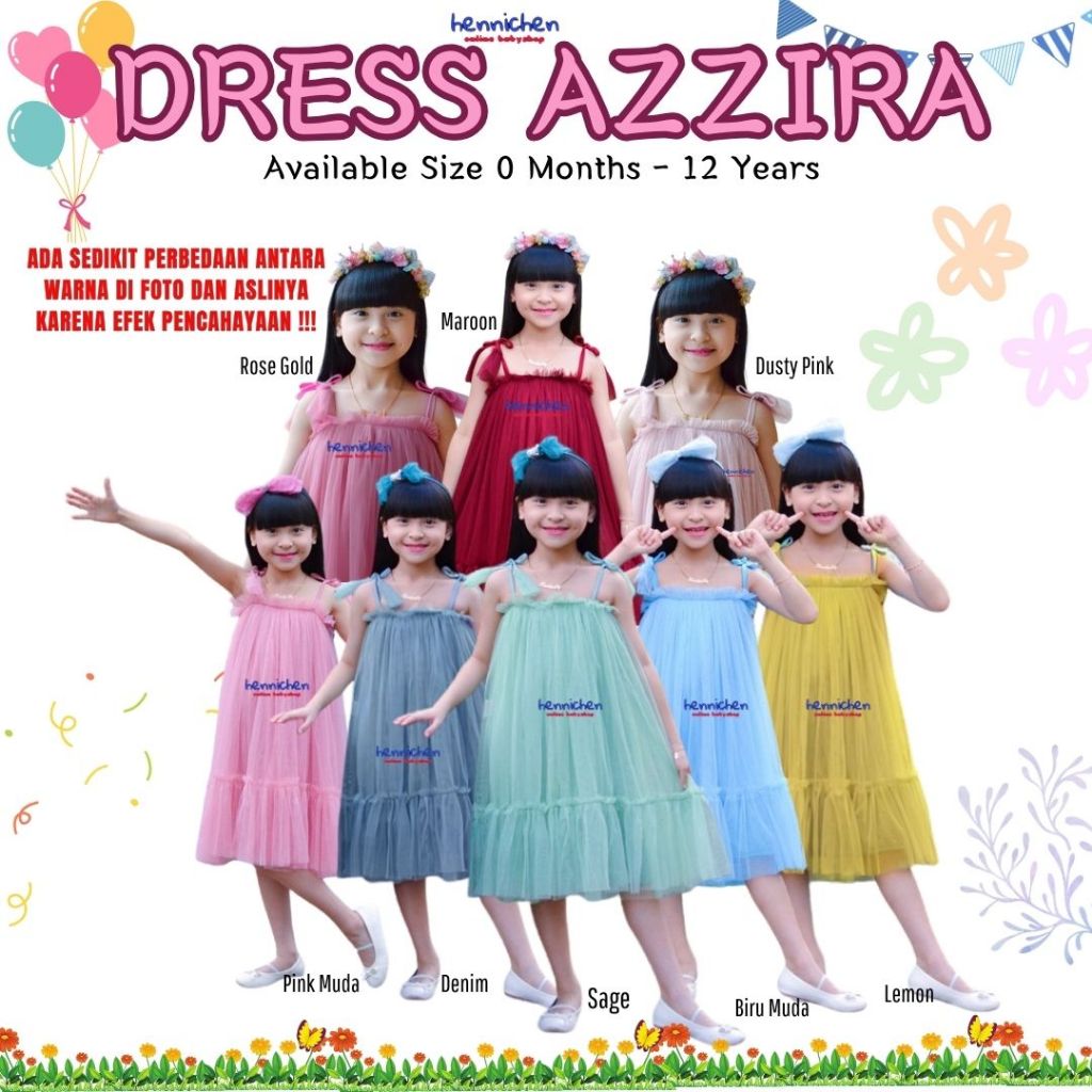DRESS AZZIRA DRESS ANAK PEREMPUAN FASHION ANAK PEREMPUAN 0-12 TAHUN