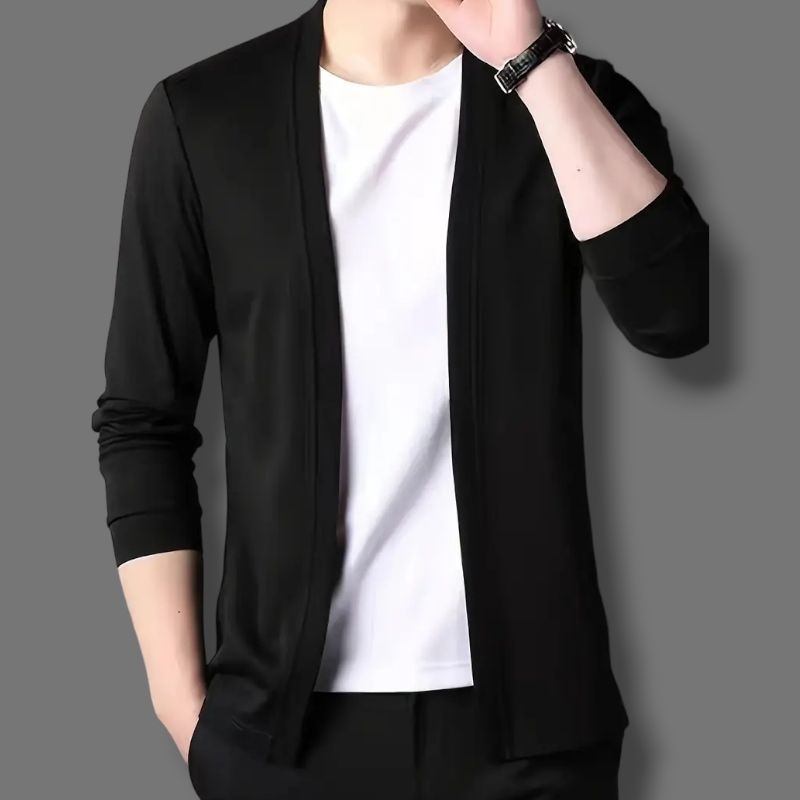 Termurah Kaos Lengan Panjang Cardigan V-Neck Pakaian Kasual Pria Jahitan Mode Dua Badan Aktif Cowok