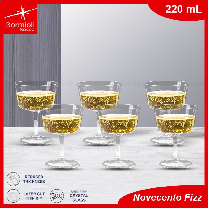 1 Set Isi 6 Pcs Bormioli Rocco Gelas Cocktail Fizz 220 ml - Bormioli Rocco Gelas Bar - Gelas Kaki - 