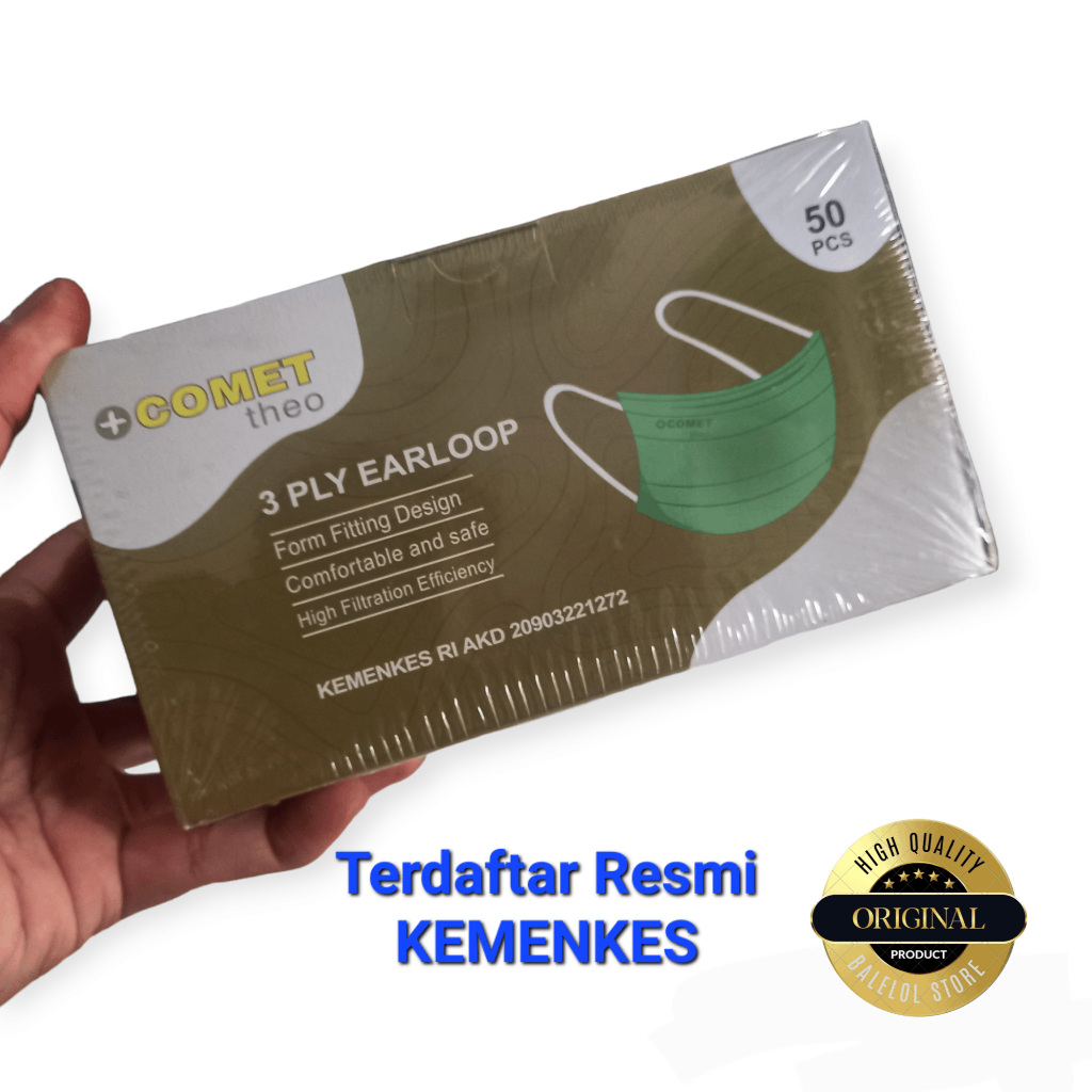 masker medis 3ply earloop comet hijau