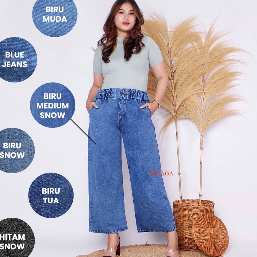 KODE 77 WINAGA HighWaist Kulot Jumbo Ban Karet Kcg 2 Jeans  Kulot Jumbo Kancing 2  Celana Panjang Je
