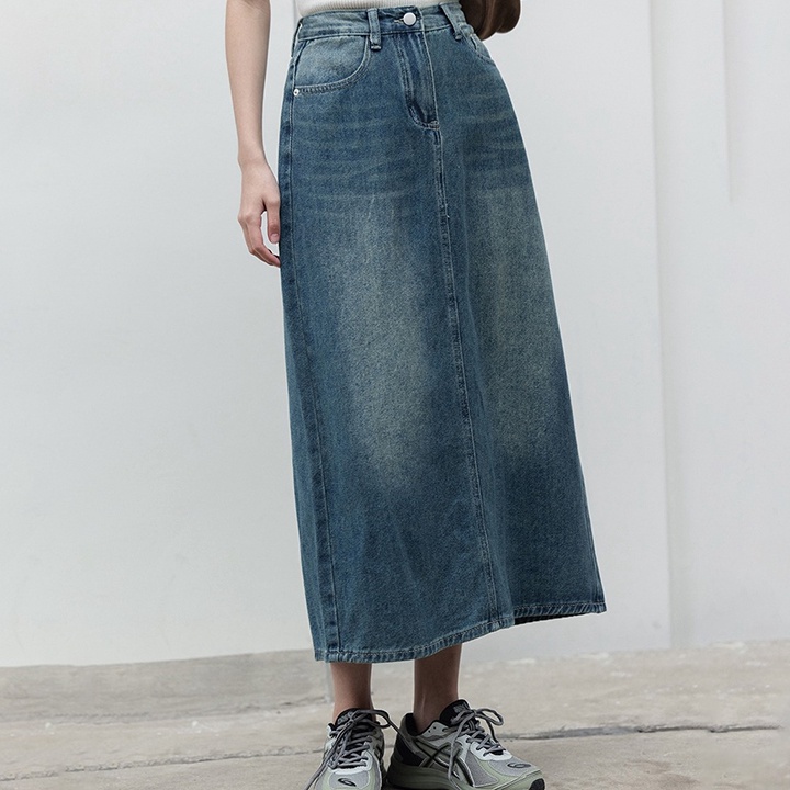 DISKON Rok Jeans Biru Retro Rok midi Aline Highwaist Import