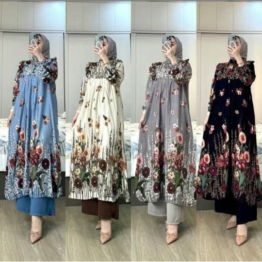 oneset long tunik setlong tunik rayon setcel kulot crincle setelan wanita
