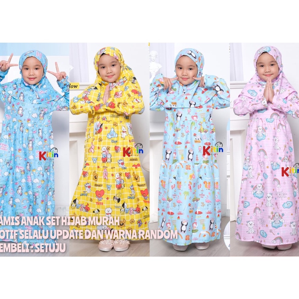 Produk MS  BAJU MUSLIM NGAJI ANAK PEREMPUAN UKURAN 212 TAHUN MOTIF BT21 UNICORN KUCING FLAMINGO GAMI