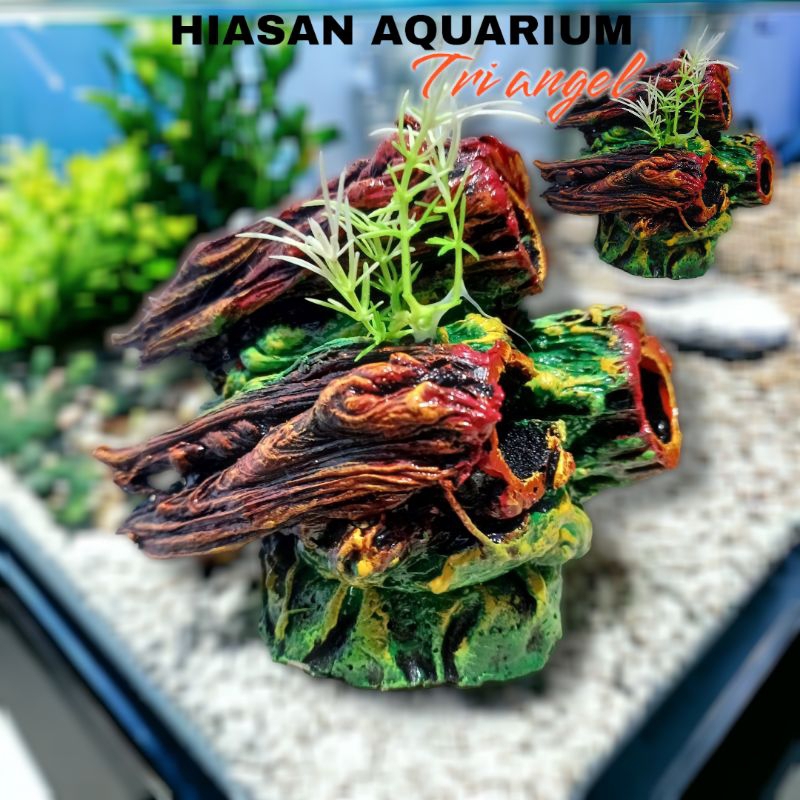 Hiasan Aquarium Kayu bolong Rumah ikan