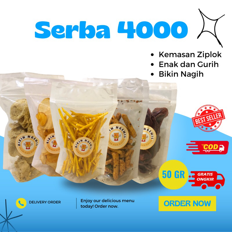 

Snack Serba 4.000/Cemilan Murah/Cemilan Aneka Rasa Terlaris 50gr/Cemilan Kiloan Murah