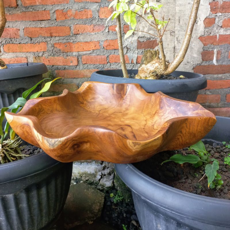 MANGKOK KERANG KAYU JATI d35 x 7 / MANGKOK BUAH BENTUK KERANG / MANGKOK KAYU JATI DESIGN UNIK / MANG