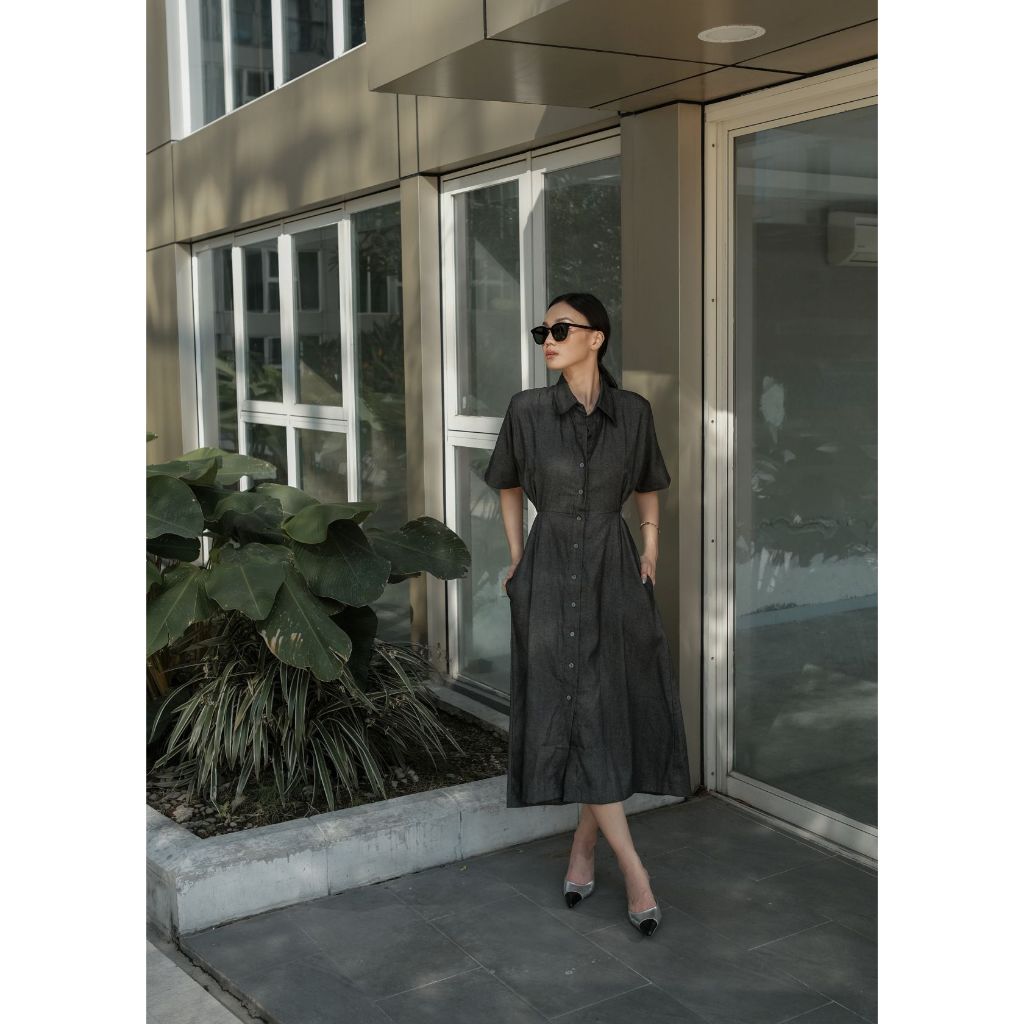 OFEYA - Fujita Shirt Dress - Midi Dress - Dress Kemeja Lengan Pendek