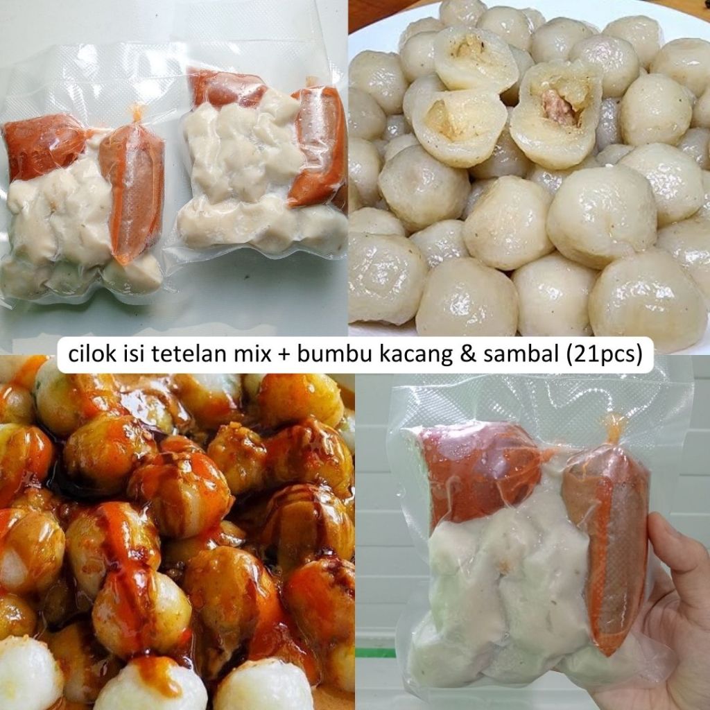 

Cilok mini isi tetelan mix + bumbu kacang & sambal isi 9pcs & 21pcs