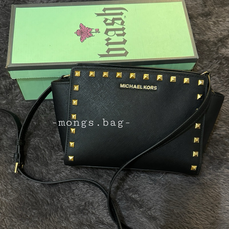 Available MK Selma Stud Messenger Bag Black