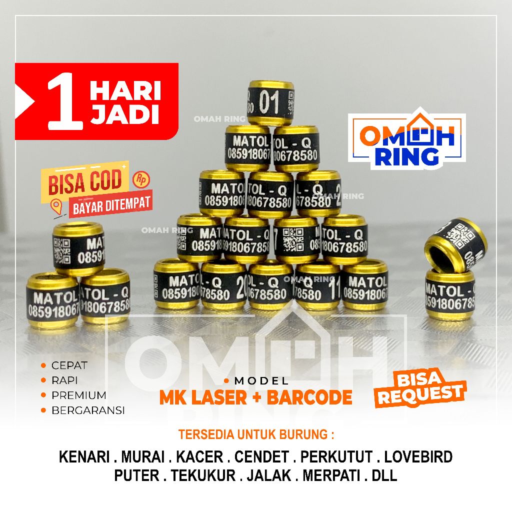 OMAH RING | Ring burung Model MK Laser Barcode, pastinya berfungsi | Merpati/Kenari/Murai Batu